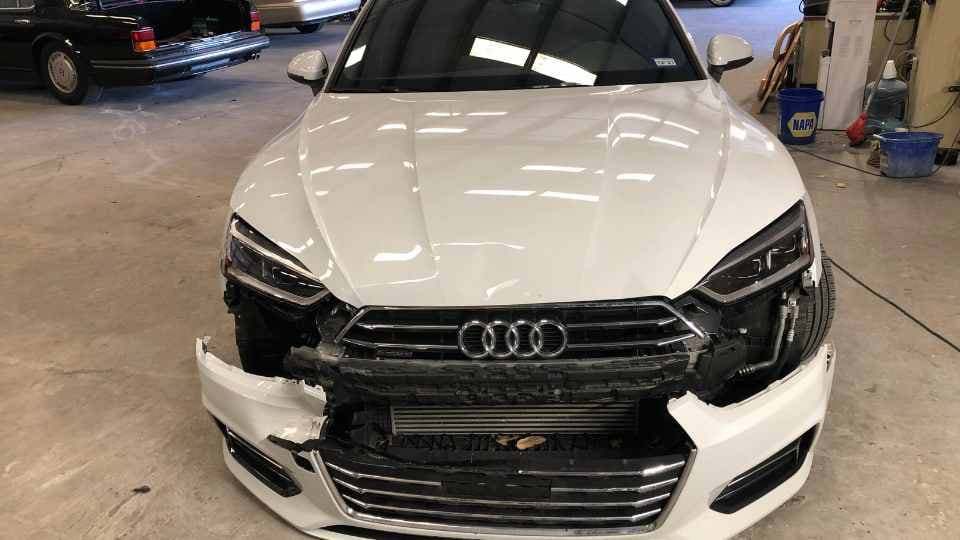 After repair: Restored frontend panels with flawless factory-quality paint finish in DFW